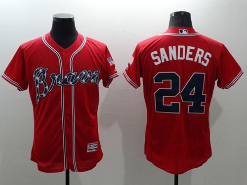 Braves #24 Deion Sanders Red Flexbase Authentic Collection Stitched MLB Jersey